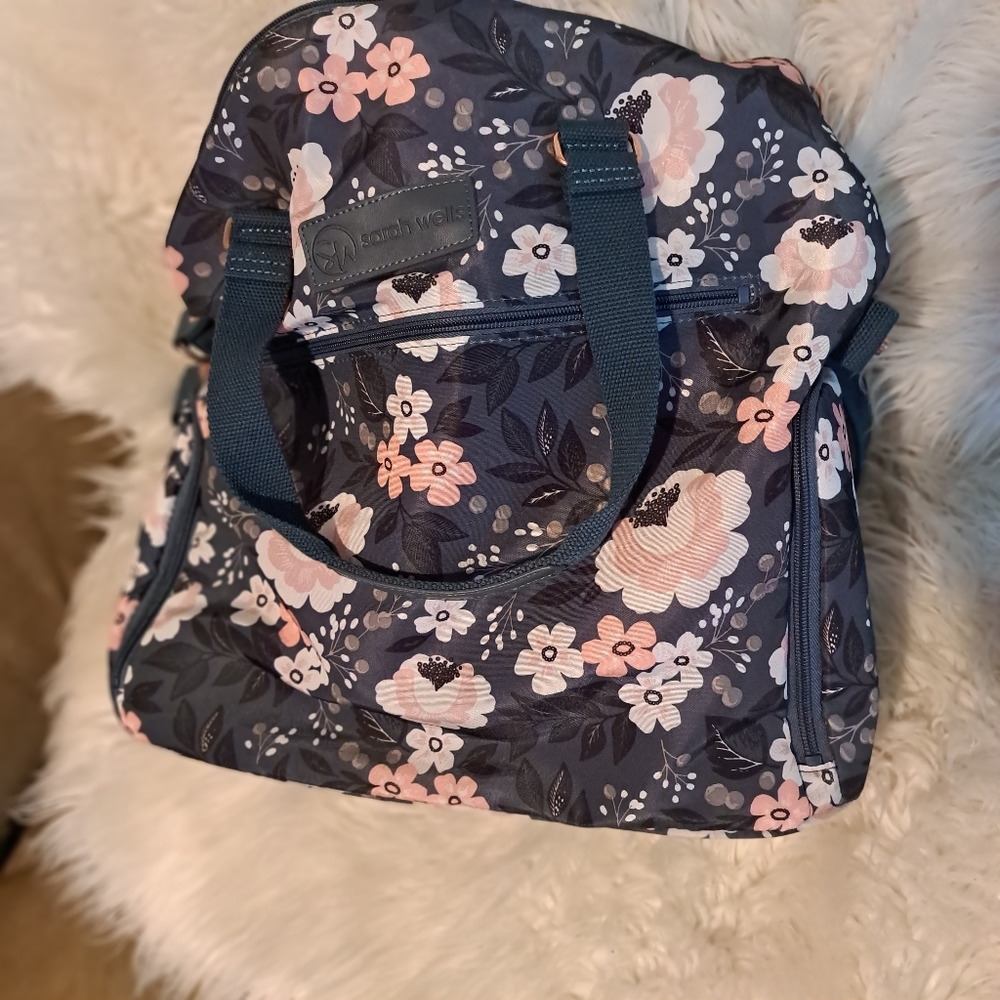 Smith & Wells Navy Floral Tote with Pink Accents
